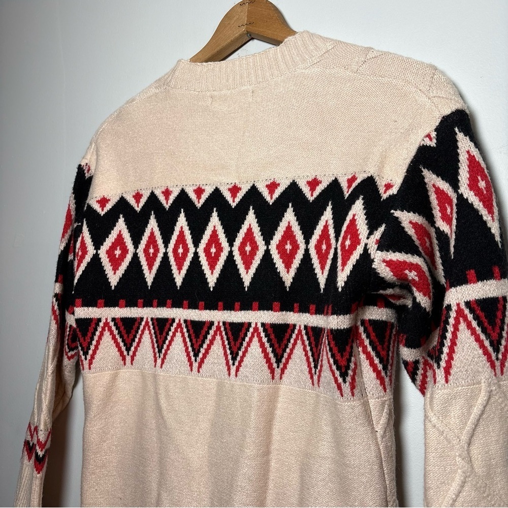 On Blue Fair Isle Cable Knit Geometric Pattern Cardigan Sweater Women’s Small - Picture 6 of 9